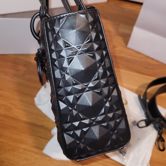 Small Lady Dior my ABCDIOR Bag - Black Cannage Calfskin with Diamond Motif - Picture 9 of 15